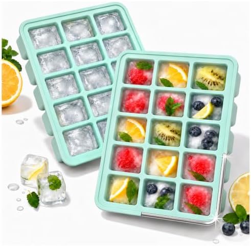 CAKETIME 2 Pack Silicone Ice Cube Trays with Lid Reusable Metal