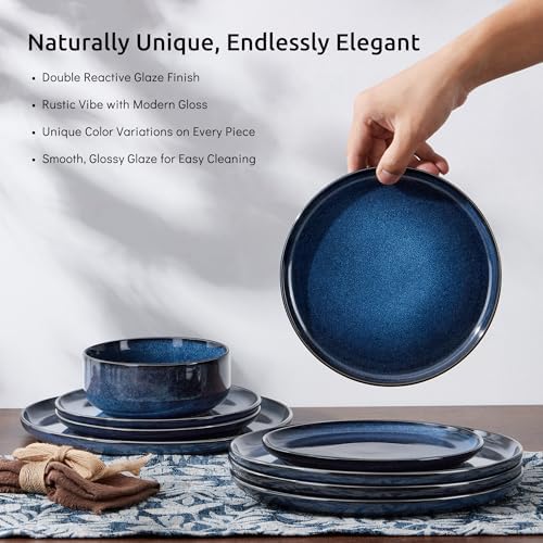E-far Dinnerware Sets for 4, 12-Piece Stoneware Plates and Bowls Set