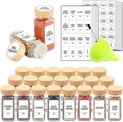 SWOMMOLY 24 Pcs Spice Jars with Labels, 4 oz Glass Jars with Bamboo