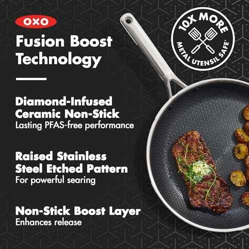 OXO Hybrid 10 Piece Cookware Pots & Pans Set, PFAS-Free Ceramic Nonstick, Fusion Boost Tech for Powerful Searing, Induction & All Cooktop Compatible, Dishwasher Safe, Mirror Polished Tri-Ply