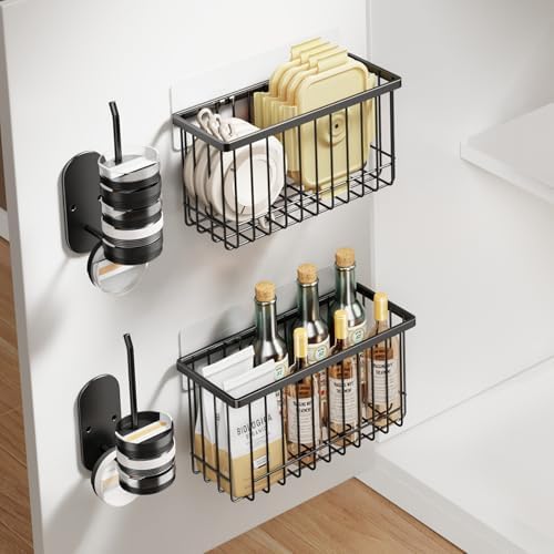 Mustorn 4 Pack Adhesive Cabinet Door Organizer, Lid Organizers Inside