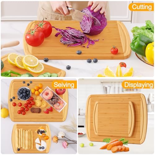 Homaxy Organic Bamboo Cutting Boards Set for Kitchen Set of 2, Wooden
