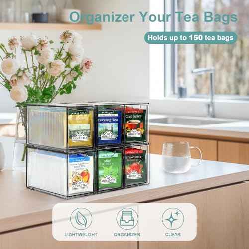 LANLISA Acrylic 6 Pack Tea Bag Organizer and Storage