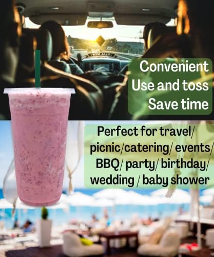 Cappatua [100 SETS] 32 oz Clear Plastic Cups with Lids and STRAWS