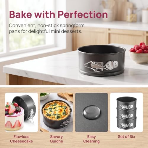 Veemoon 5inch Springform Pan, 6pcs Round Non-Stick Baking Mold with