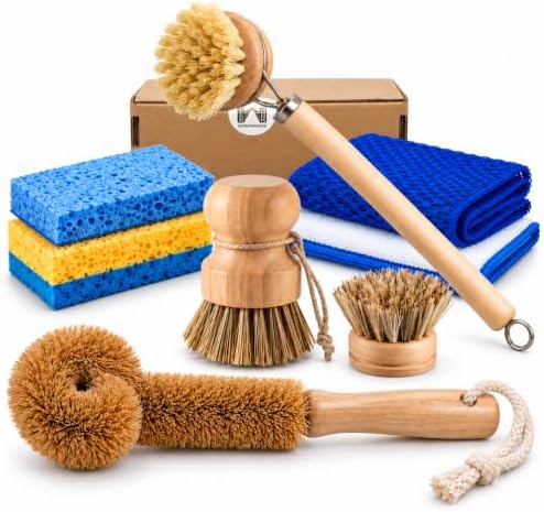 8-PC Wood Brush Kitchen Set for Pots, Dishes, Cups & Glasses