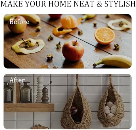 2Pcs Hanging Fruit Baskets for Kitchen, Boho Wall Hanging Baskets with