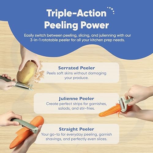 Chef’s Path Tri-Blade Peeler Set – Stainless Steel Blade Y Peeler &