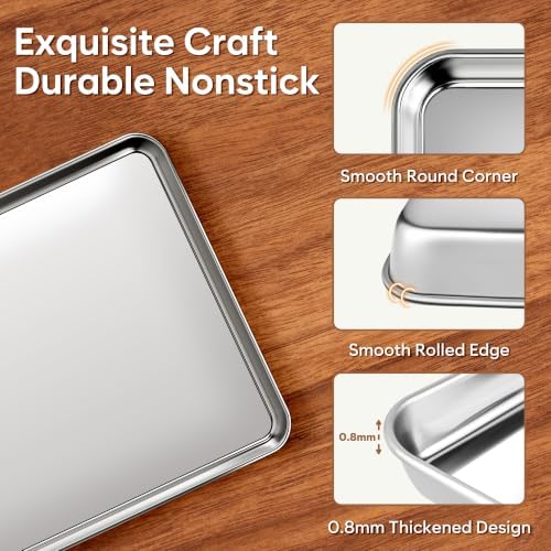Half Sheet Pan Set of 2, 17.3” x 12.2” Stainless Steel Cookie Sheets