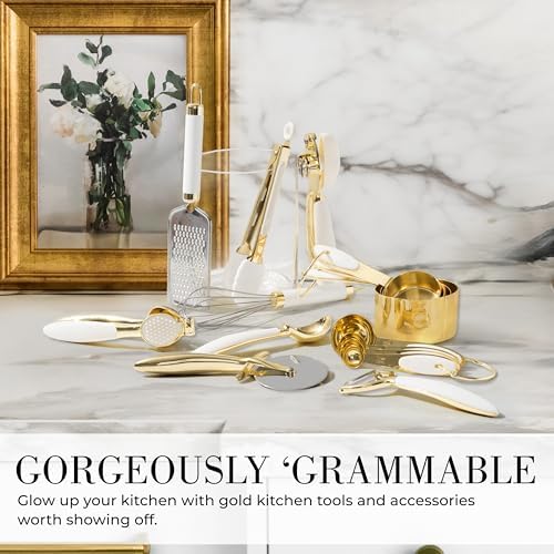Styled Settings 8-Piece White and Gold Cooking Utensil Set