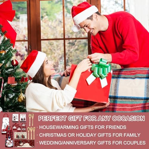 Whaline 15Pcs Christmas Kitchen Accessories Set Buffalo Plaid Snowman