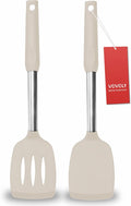 2 Pack Spatulas, Solid & Slotted Silicone Spatula Set, Stainless Steel Handle by VOVOLY