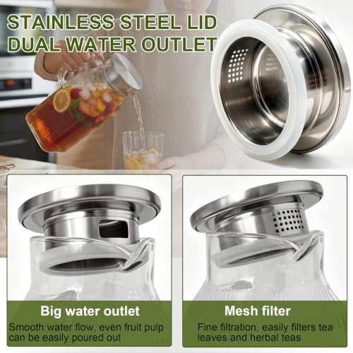 2 Pack 2 Liter/68 oz Glass Pitcher with Lid, Square Glass Water