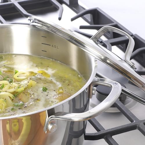 Sur La Table Kitchen Essentials Chef's Deck 3-Piece 5.3-Quart Stainless Steel Dutch Oven with Steamer Insert & Glass Lid – Induction Ready, Tri-Ply Base, Polished Finish & Hollow Stay-Cool Handles