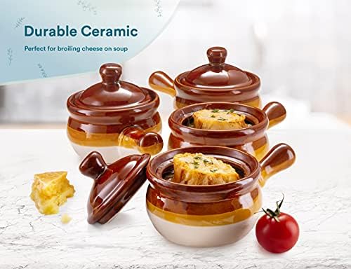KooK French Onion Soup Crocks, Ceramic Bowls with Lids, Large Handles