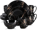 LOVECASA Black Plates and Bowls Sets for 4, Porcelain Dinnerware Sets