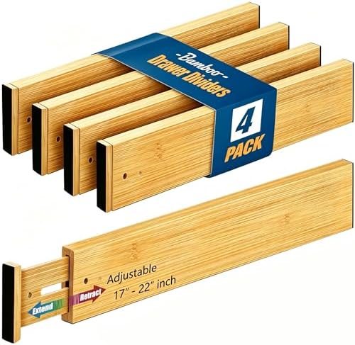 4 Pack Bamboo Drawer Divider, 17-22" Adjustable Organizers