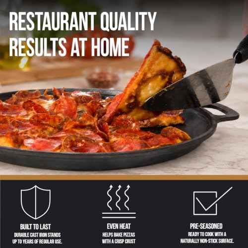 Home-Complete Cast Iron Pizza Pan with Dual Handles, 12 Inch
