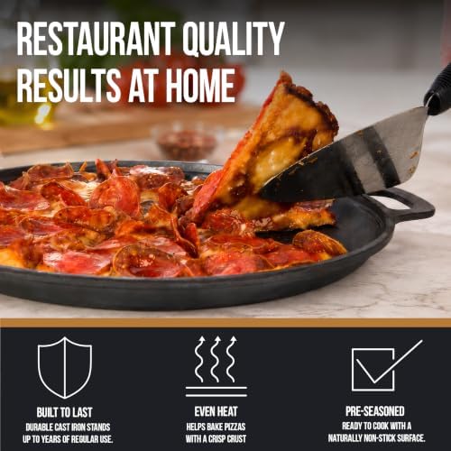 Home-Complete Cast Iron Pizza Pan with Dual Handles, 16 inch