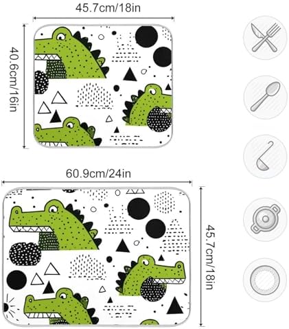 OTVEE Dinosaur Fun Art Dish Drying Mat for Kitchen Counter Absorbent