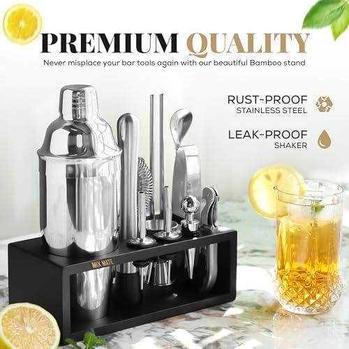 Mixology Bartender Kit with Stand - 15 Piece Bar Tool Set, Silver Bar