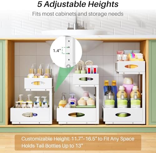 Under Sink Organizer, 2-Pack Pull Out Cabinet Organizer 2 Tier Metal