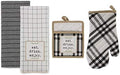 DII Farmhouse Potholder, Oven Mitt and Dishtowel Set, 4 Count