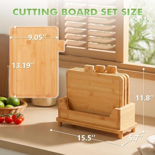 4-Piece Bamboo Cutting Board Set with Elevated Holder