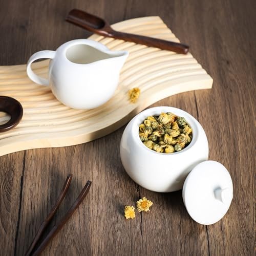 Pure White Porcelain Sugar Bowl and Creamer Set with Lid Creamer
