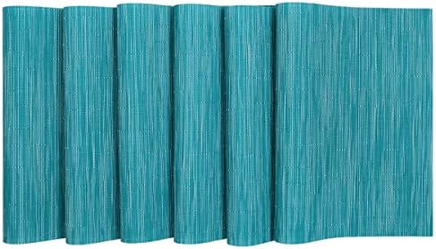 SHACOS Teal Blue Placemats Set of 4 Woven Vinyl Place Mats Easy Clean