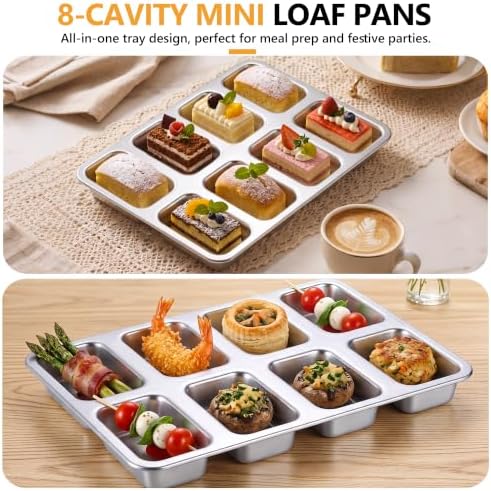 E-far Mini Loaf Pan, 8-Cavity Stainless Steel Baking Bread Pans Set
