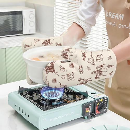 JarThenaAMCS Cowboy Oven Mitts and Pot Holders Set, 4 Pcs