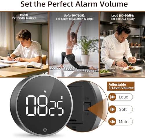 Digital Magnetic Kitchen Timer and Stopwatch, Space Gray