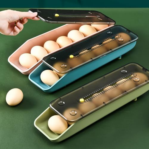 Plastic Egg Storage Box, Stackable Drawer Tray for Refrigerator