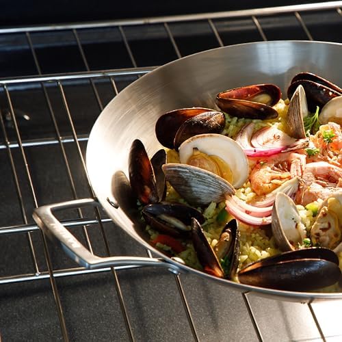 Babish 13 Inch Tri-Ply Stainless Steel Paella Pan, Large Skillet