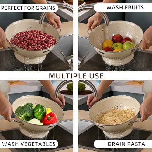 Metal Colander 2 Pack, Strainer Bowel with Handles 2Qt & 6Qt Powder