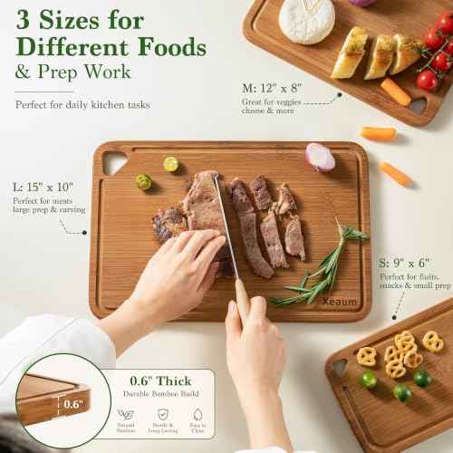 Bamboo Cutting Board 3-Piece Wooden Cutting Board for kitchen