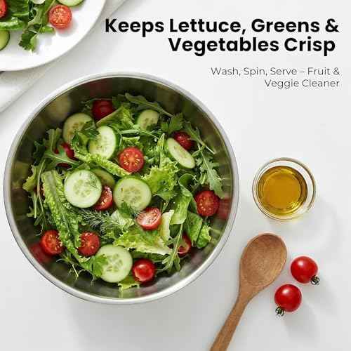 Large Stainless Steel Salad Spinner 5.3QT, Lettuce Dryer, Vegetable Washer with Brake Button, Non-Slip Base, Salad Dryer for Greens, Fruits & Vegetables