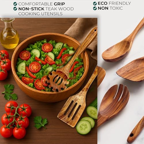 10-Piece Teak Wooden Kitchen Utensil Set