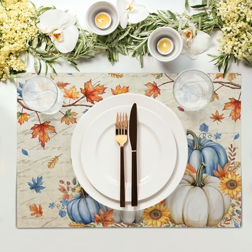 Kawani Fall Pumpkin Maple Leaf Placemats Set of 4 Vintage Autumn