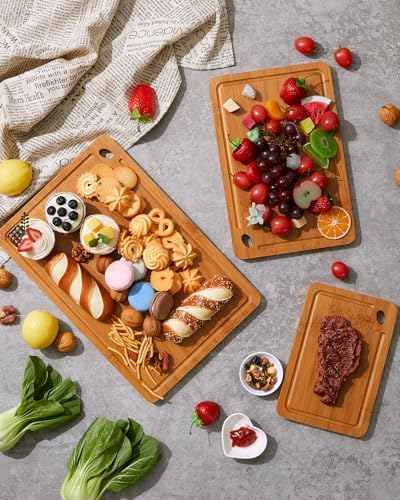 Garvee Multi-Size Bamboo Cutting Board Set with Deep Juice Grooves