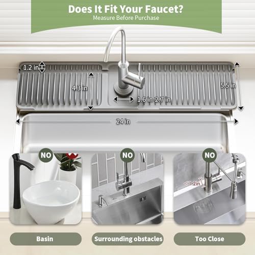 24 Inch Longer Silicone Faucet Mat, 7°Slope Fast Self-draining