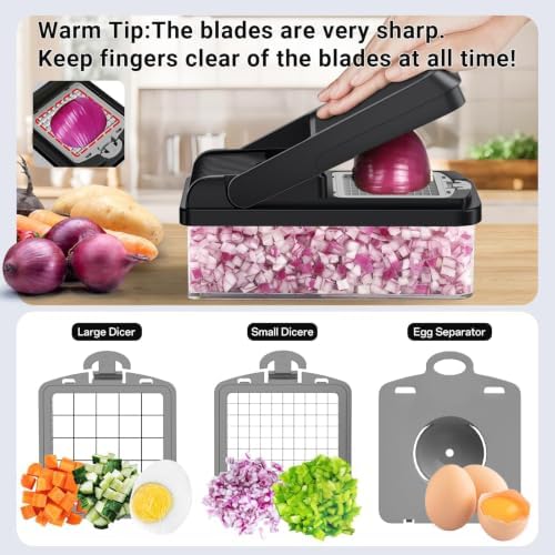 12-in-1 Vegetable Chopper with 7 Blades, Food Veggie Cutter, Mandoline Gray