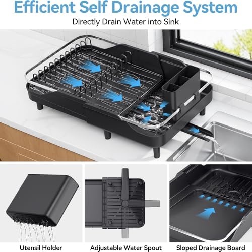 Urackify Expandable Dish Drying Rack, 16.2-23.7", Black