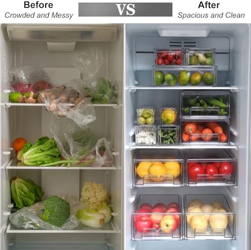 Taiuloo 2 Pack Stackable Refrigerator Organizer Bins with Pull-Out
