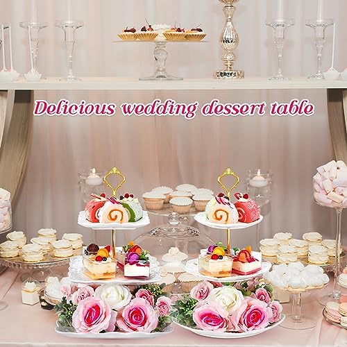 Ctosree 2 Pcs 3 Tier Porcelain Cupcake Stand Round and Square White