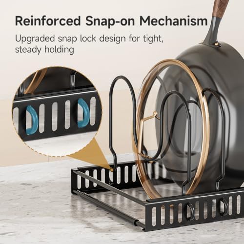 MUDEELA Pot Lid Organizer for Cabinet, Adjustable Baking Pan Rack 7 Slots