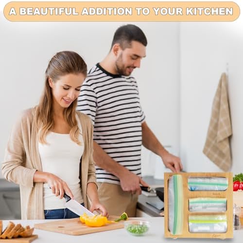 Bamboo Food Bag Organizer for Kitchen Drawer, a bamboo 4 slots - made