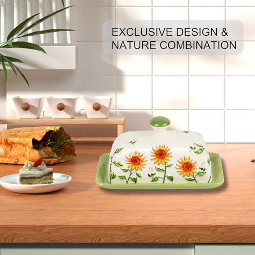 Butter Dish with Lid for Countertop, Sunflower Butter Keeper Holder
