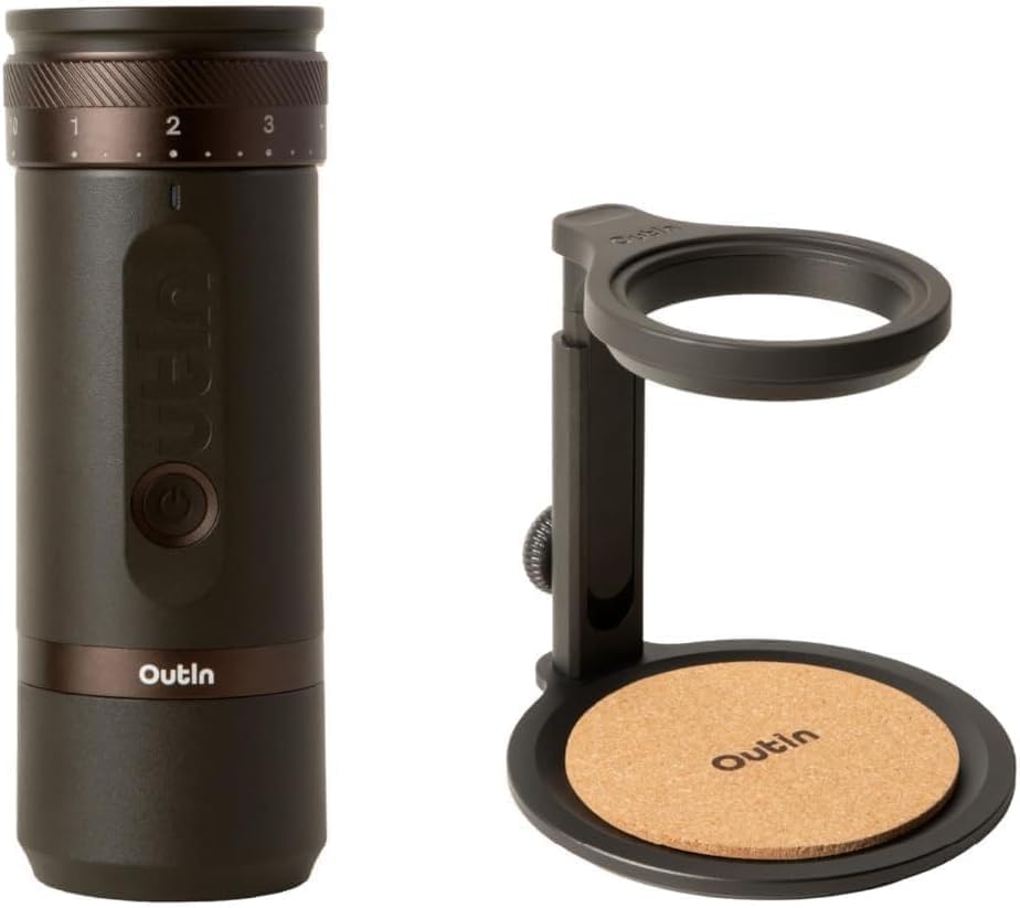 OutIn Fino Portable Electric Coffee Grinder, Tundra Brown